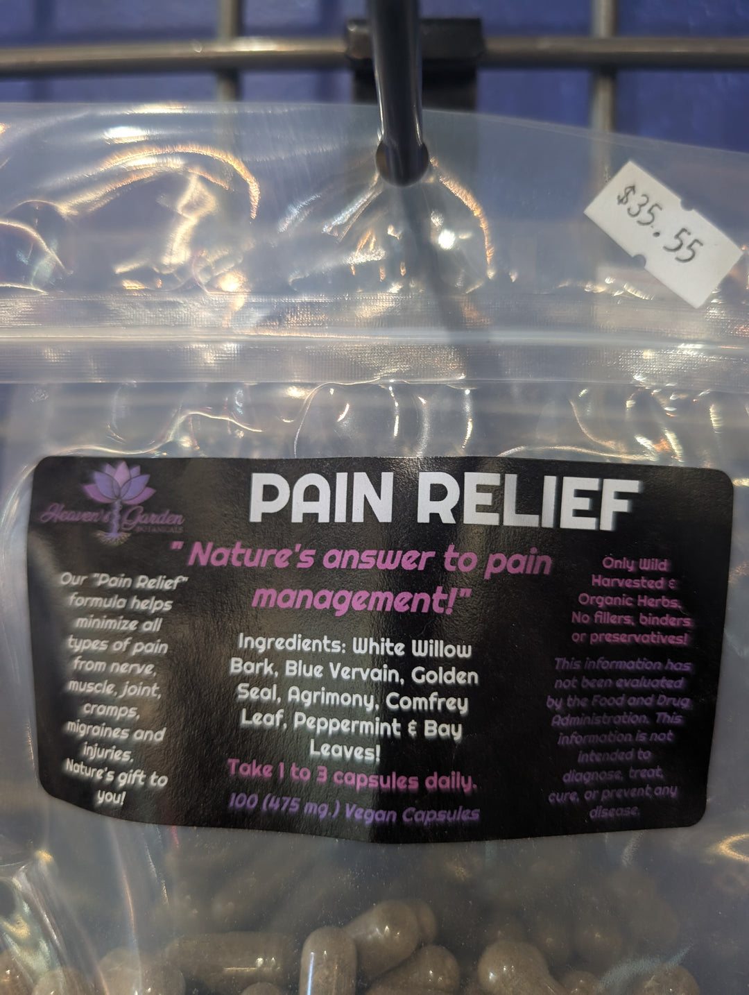PAIN RELIEF VEGAN 100 CAPSULES (475 MG.)
