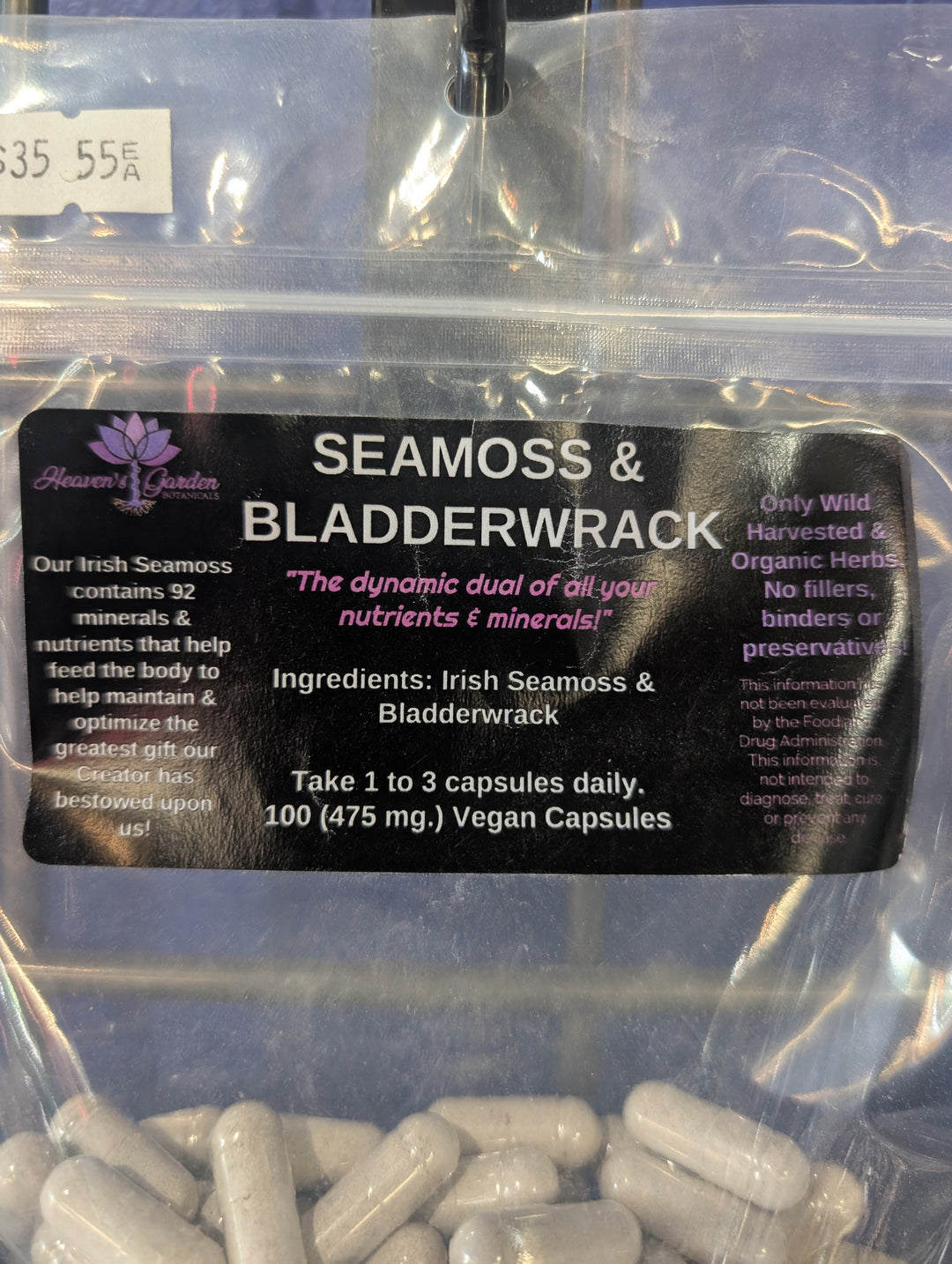 IRISH SEAMOSS & BLADDERWRACK 100 CAPSULES (475mg. vegan )